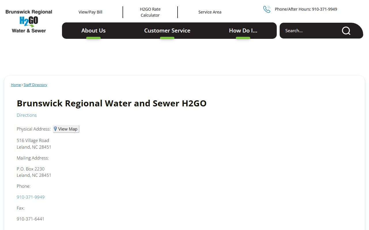 Leland phone directory H2GO emergency utility numbers