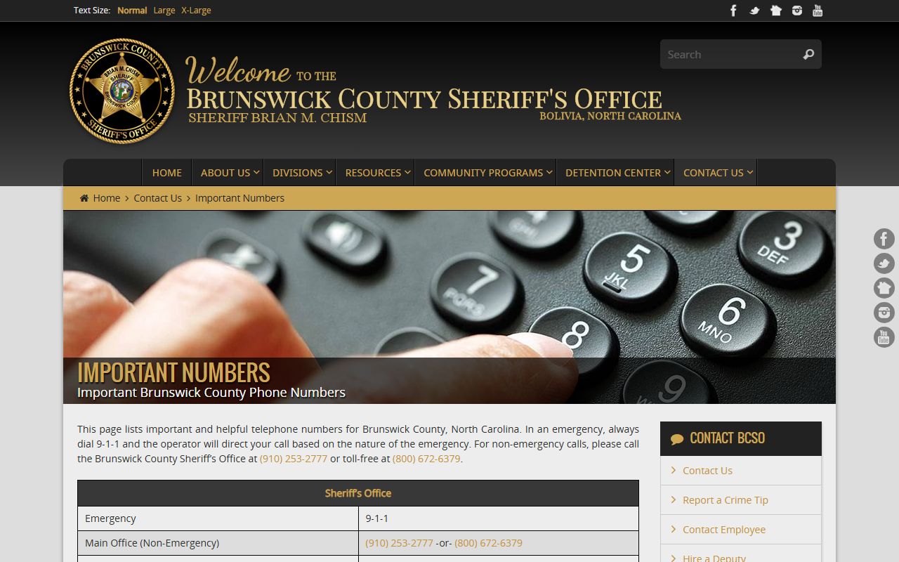 Leland phone directory Brunswick County Sheriff important numbers