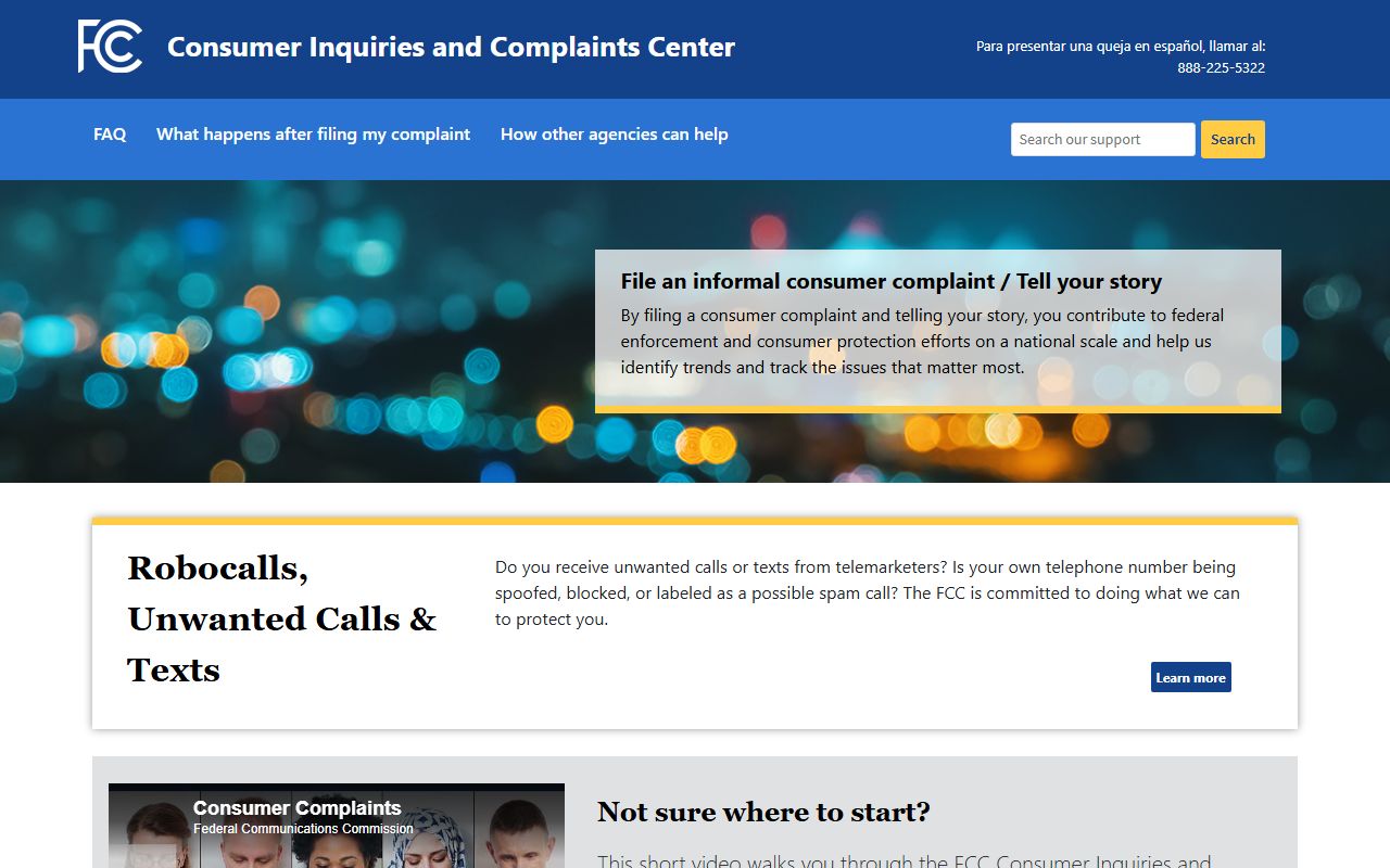 Leland phone codes FCC Consumer Complaint Center call categories
