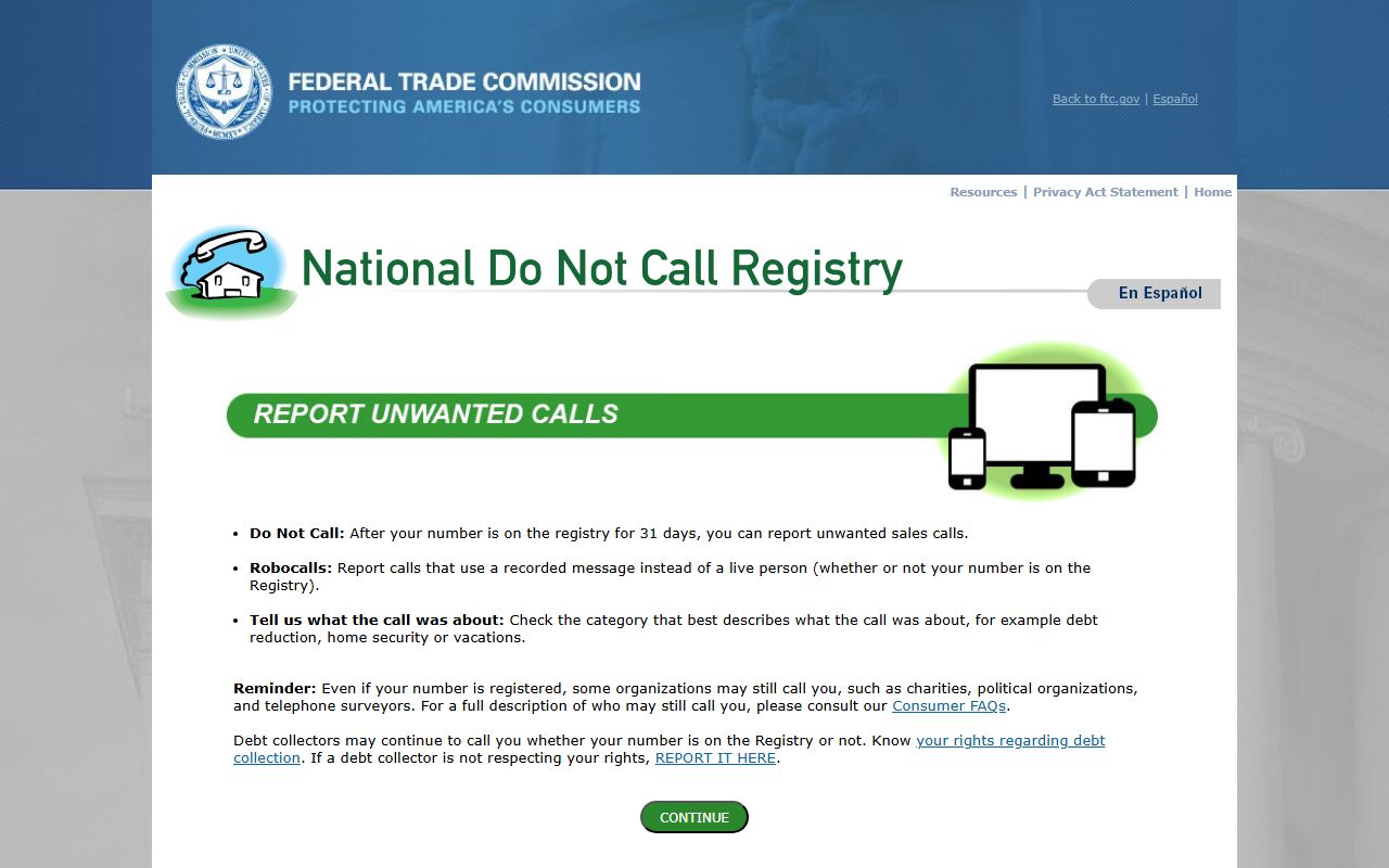 Leland phone codes FTC Do Not Call unwanted call report form