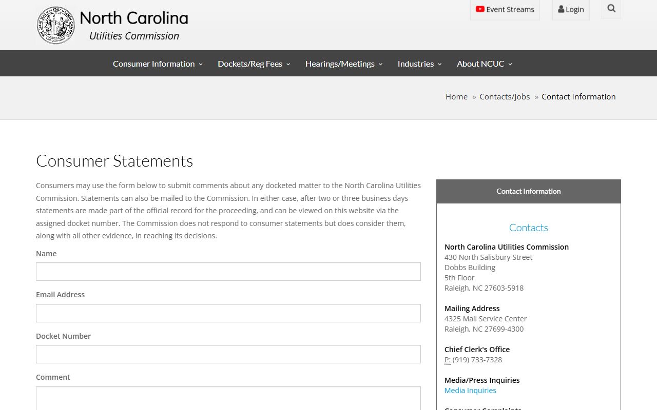 Leland phone codes North Carolina Utilities Commission contact page