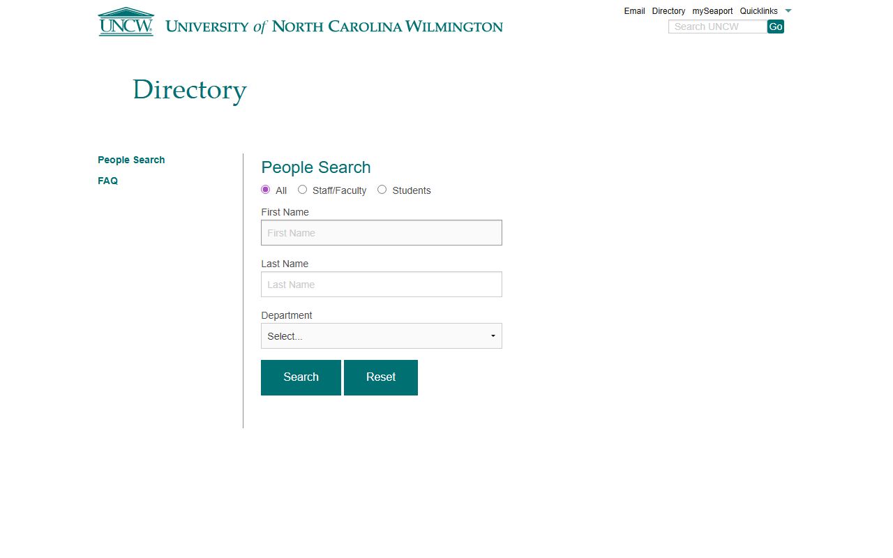 Leland phone codes UNCW directory search fields