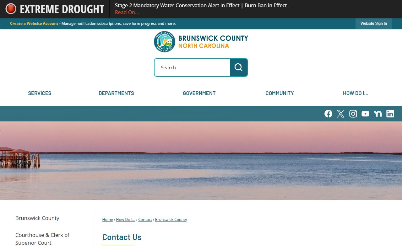 Brunswick County contact form with department dropdown and public-records notice