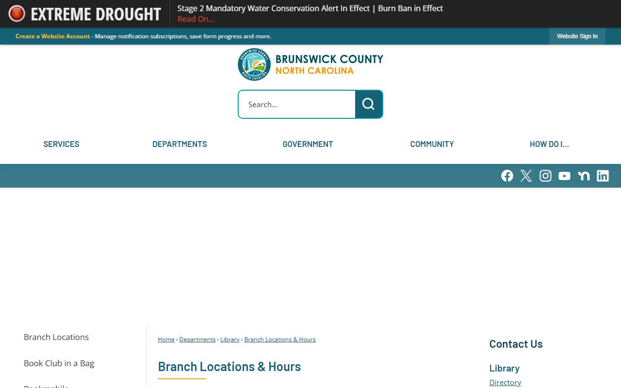 Brunswick County Library branch list and hours including Leland Library